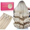 WENNALIFE Extension con clip in capelli veri, 75 g, 5 pezzi, 35 cm, biondo cenere