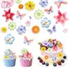 SUPRROW Fiori commestibili per torte, 60 pezzi decorazioni per torte commestibili, foglie commestibili per cupcake per feste hawaiane e torte,decorazioni per torte