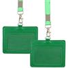 Haohai 2 porta badge in poliuretano a doppia faccia, 10,4 x 8,4 cm, con cordino per il collo, carta d'identità orizzontale, in vera pelle, porta carte di identità in pelle, per scuola e ufficio (verde)