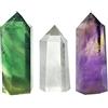 Mina Heal Set di 3 bacchette di cristallo curativo composto da 3 pietre: quarzo trasparente, fluorite e ametista, prisma sfaccettato appuntito, bacchette per reiki, chakra, meditazione e terapia, decorative