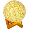 Meichoon Luce notturna per camera da letto Palla di rattan Lampada da tavolo USB Plug-in Luminosità regolabile Luce gialla calda con Stand Lampada decorativa LE16