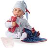 Götz 1161034 Bambola Cookie tutina a pois blu - bambola bebè alta 48 cm con occhi marroni che si chiudono, senza capelli, corpo morbido - set 6 pezzi