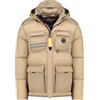 Geographical Norway Dolbary Men - Parka lungo caldo, da uomo, autunno e inverno, impermeabile e idrorepellente, giacca con cappuccio in pelliccia per esterni, giacca a vento, da uomo (beige L), beige,