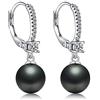 JiaYang orecchini di perle nere, orecchini a cerchio di perle orecchini di perle in argento penzolanti per le donne orecchini di perle in argento sterling 925 orecchini di perle a cerchio