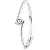 MIORE Anello Donna Oro Bianco 9KT 375. Anello Solitario con Diamante Naturale Ct 0,05. Anello Fidanzamento Elegante. Gioielli Donna Anallergici. Confezionato in Scatola Portagioie Regalo