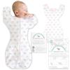 Amazing Baby Sacco Nanna Neonato e Sacco Fasciatoio Transizione, Swaddle Neonato con Maniche Corte Braccia in Alto e Polsini a Guanto, M, 3-6 Mesi, Tiny Elephants, Pink
