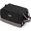 WANDF Beauty case da uomo, borsa da viaggio, borsa cosmetica con tela e pelle PU, borsa da barba impermeabile per accessori da viaggio, Nero M, m