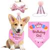 SUBTAVIK Set bandana e cappello per cani, rosa, cotone, triangolo, abbigliamento festivo, medio, 66 cm, 2 pezzi, accessori