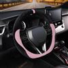 COFIT Coprivolante Auto Peloso, Copristerzo Universale Inverno, Copri Volante Antiscivolo Con Marcatura Centrale Accessori Macchina, M 37-38cm Nero e Rosa
