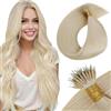 LaaVoo Extension Capelli Veri Nanoring Biondo Candido Extension Nano Capelli Lisci Remy Estensione Dei Capelli Nano Invisible 40cm 50g 50ciocche #613
