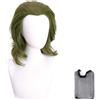 Pwsap 2Pcs Parrucca Uomo Parrucche Corta verde,Moda Uomini Corto Riccio Capelli Verde Scuro Corta Parrucca Ragazzo con Cuffia Parrucca per Film Cosplay Halloween Carnevale