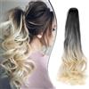 Dcbaboo Coda di Cavallo Extension Ricci Coda Capelli Extension con Pinza 45cm Posticci per Capelli Mossi Coda Finta Sintetici Lunghi Naturali Ponytail, Nero Ombré Biondo