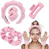 POPSKEETER Fasce Spa per le donne, 1 fascia per il trucco e 2 fasce per il lavaggio del polso, 2 elastici per capelli e 1 set di clip per lavaggio del viso, cura della pelle, doccia, rimozione del trucco (rosa)