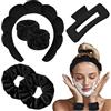 POPSKEETER Fasce Spa per le donne, 1 fascia per il trucco e 2 fasce per il lavaggio del polso, 2 elastici per capelli e 1 set di clip per lavaggio del viso, cura della pelle, doccia, rimozione del trucco(Nero)