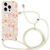 Coalbooliy Custodia con Cordino per iPhone 15 Pro 6,1 Cover del Modello Fiore Bianco con Laccio Collana Morbido TPU Bumper Silicone Antiurto Protettivo Case Regolabile Cellulare Girocollo, 06