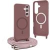 YFSYLL Magnetica Cover per Samsung Galaxy S25 Plus con Cordino,Compatibile con MagSafe,Silicone Case con Regolabile Cordino da Collo Nylon Catena Collana Tracolla - Rosa Gold