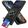 IMEIKONST Cover per Motorola Moto Edge 60 con Slot per Schede, Protezione Fotocamera, Metallo Magnetisch Anello Supporto Custodia Antiurto TPU Bumper per Moto Edge 60S / 60 Fusion. Nero TCKB