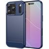 WJXEXRS Cover per iPhone 17 Pro, Custodia Spazzolata e Fibra di Carbonio Morbido Silicone TPU Slim Fit Case, Antiurto, Antigraffio, Antiscivolo, Protezione Cover Grado Militare iPhone 17 Pro -Blu