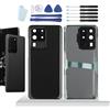 YHX-OU Copribatteria nero per Samsung Galaxy S20 Ultra 5G SM-G988B SM-G988U cover posteriore in vetro di ricambio posteriore set di riparazione 6.67'' con obiettivo fotocamera + attrezzi