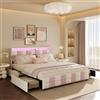 UnboxGermany Letto matrimoniale con contenitore 160 x 200 cm, testiera con illuminazione a LED multicolore e porta USB, letto imbottito con 4 cassetti, materasso non incluso, velluto, bianco e rosa