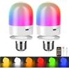 HARPER LIVING Lampadine LED ricaricabili USB con telecomando, vite E27 e magnetiche, dimmerabili, 9 colori, lampadine RGB, 3000 mAh, funzionamento a batteria, luce notturna, 3 timer/memoria, set di 2