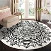 Carvapet Tappeto Rotondo 150cm Morbida Microfibra Tappeto a Cerchio Salotto Cameretta Soggiorno Antiscivolo Lavabile Mandala Boho Tappeti di Zona(Nero Mandala)