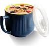 GOMETY Ciotola da zuppa in ceramica con manico, 900 ml, con coperchio, ciotola ramen, tazza da caffè grande per pranzo, pasta, frutta, cereali (grigio)