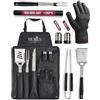 HORUS 23® - Set Barbecue con Guanto Ignifugo, Tappetino per Griglia e Grembiule in Oxford con Tasche, Accessori Barbecue in Acciaio Inox
