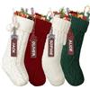Weldomcor 4 Pezzi Calze Natalizie da Appendere, 46 cm Grandi Calze Natalizie Personalizzate con Nome Maglia Calzini Natalizi per Camino Albero Natale Decorazioni Feste di Natale (Bianco Rosso Verde)