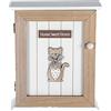 SPOTTED DOG GIFT COMPANY - Armadietto portachiavi da parete con motivo gatto e scritta Home Sweet Home - decorazione per l'ingresso - con 6 ganci - in legno - naturale/bianco