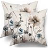 Sweetshow Copricuscino decorativo con motivo floreale marrone e grigio, 18 x 18 cm, colore rustico, color crema, grigio, blu, motivo floreale, decorazione per divano, letto, set di 2