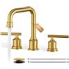 WOWOW Spazzolato Oro Bagno Rubinetto Diffuso Bagno Lavello Rubinetto 2 Maniglia Lavatoio Rubinetto 3 Fori con Tubo di Scarico e Alimentazione Mordern Rubinetto Del Bacino Ottone