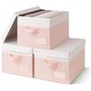GRANNY SAYS Scatole Tessuto con Coperchio, Set di 3 Scatole Portaoggetti Pieghevoli con Coperchio, Organizzatori per Vestiti, Scatole Tessuto per Armadio, Bianco e Rosa
