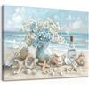 Dazzlewall Incorniciato Ocean Beach Canvas Wall Art, Paesaggio Marino Conchiglie Stella Marina Poster Costiero Stampa per Bagno Soggiorno Camera da Letto Arredamento 12x16 pollice