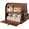 TQVAI Portapane Legno, Porta Pane da Cucina in Bambù Contenitore Grande 2 Ripian Capacità con Coperchio Arrotolabile Cestino per Posate, Marrone Retrò, 37,98 x 24,9 x 36,06CM(L*P*A)