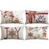Artscope 4 Pezzi Federe Cuscini di Natale Cuscino Decorativo in Lino Natalizi per la Decorazione Domestica Soggiorno Camera da Letto Divano 30x50cm (Rosso - Popolo di Neve e Torta di Zenzero)