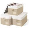 GRANNY SAYS Scatole Tessuto con Coperchio, Set di 3 Scatole Portaoggetti Pieghevoli con Coperchio, Organizzatori per Vestiti, Contenitori Tessuto per Armadio, Bianco e Kaki