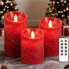 PinnWaa Candele LED, [Set di 3] Candela a Batteria a LED Senza Fiammacon Timer Telecomando Fiamma Tremolante, Luce Bianca Calda, Lumini LED Elettriche, Dimmerabili per Casa Festival Decorazioni-Rosso