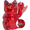 ANGRY CAT Mini Gatto Portafortuna Gatto della Fortuna - SOLAR alimentato divertente gatto che saluta con simboli Heavy-Metal - Figurina oscillante con braccio che saluta - 10 cm, rosso metallico