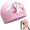 WUBAYI Cuffia da nuoto per bambini, unisex, cuffia da nuoto impermeabile, protezione elastica, motivo cartone animato, per bambini, ragazzi e ragazze (rosa)