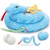 MorisMos Serpenti Peluche 140cm, Blu Gigante Serpenti Mamma con 3 Cuccioli con 2 Uova, Realistico Morbido Dolce Giocattolo di Peluche Regalo per Bambini Compleanno Natale Deco