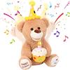 Hopearl Adorabile orsacchiotto di buon compleanno con cupcake incandescente musicale peluche orso di peluche che canta e agita giocattolo interattivo animato per bambini, marrone, 38 cm