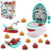ICEBLUEOR Giocattolo creativo per toilette, giocattolo antistress, gioco divertente con 1 WC, 2 lanciatori, 12 cacca di peluche, 1 adesivo, regali di Natale per feste in famiglia