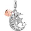 FGT Ciondolo bicolore a forma di cuore, luna, stella, compatibile con braccialetti Pandora, per famiglia, amicizia, compleanno, festa della mamma, Natale, I Love You to the Moon and Back, Misura unica