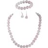Treasure Bay TreasureBay - Parure composta da collana, bracciale ed orecchini, con quarzo rosa, 12 mm, collana e orecchini, spediti in lussuosa scatola regalo