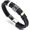 HALUKAKAH ● Solo ● Bracciale Uomo in Vera Pelle Cuoio In Titanio Acciaio Chiusura Magnetica 8.46(21.5cm) con Pacco Regalo Gratuita(Oro)