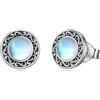 YFN Orecchini rotondi in pietra di luna/turchese in argento sterling 925 con pietra piccoli orecchini a perno gioielli regali per donne ragazze, 8,8 mm x 8,8 mm, Argento sterling, Pietra di luna