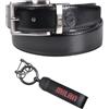 AC Milan Set Regalo Premium, Cintura in Pelle Nera con Fibbia Cromata e Portachiavi, Logo in Rilievo, Unisex Adulto, Larghezza 3.5 cm