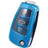HIBEYO Custodia per Chiave Auto, Adatta per Audi A1 A3 A4 A6 Q3 Q5 Q7 S3 R8 TT Portachiavi con Telecomando a 3 Tasti (Fibra di Carbonio Blu)
