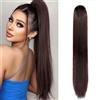 Cybelleza 55cm Coda di Cavallo Extension Capelli Sintetici Extension Coda Finta Capelli Lisci Posticci per Capelli Lunghi Ponytail Claw Parruchino per Donna, Marrone scuro&Rosso Vibrante